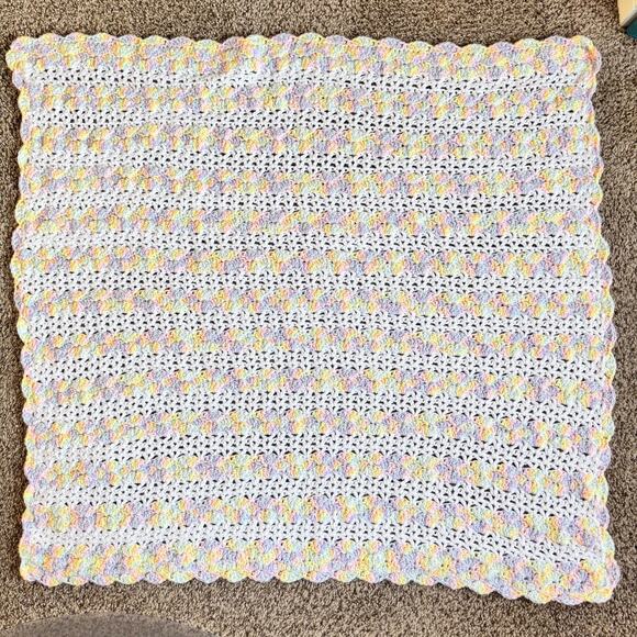Handmade Handcrafted Popcorn Stitch Crochet Baby Girl Blanket Multicolor 41"x37" - Picture 2 of 8